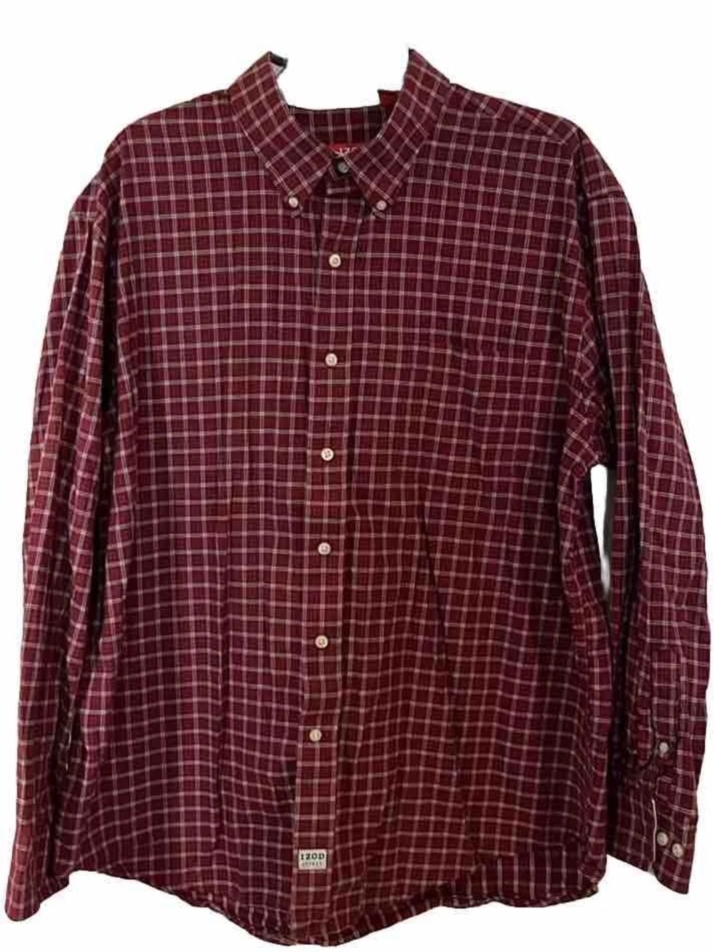 Izod Men's Burgundy Plaid Button-Down Shirt